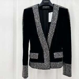 Authentic Balmain Women's Black Blazer with Silver Detailing